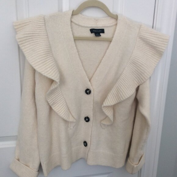 Sanctuary Sweaters - Ruffled Cardigan in frosted almond size medium